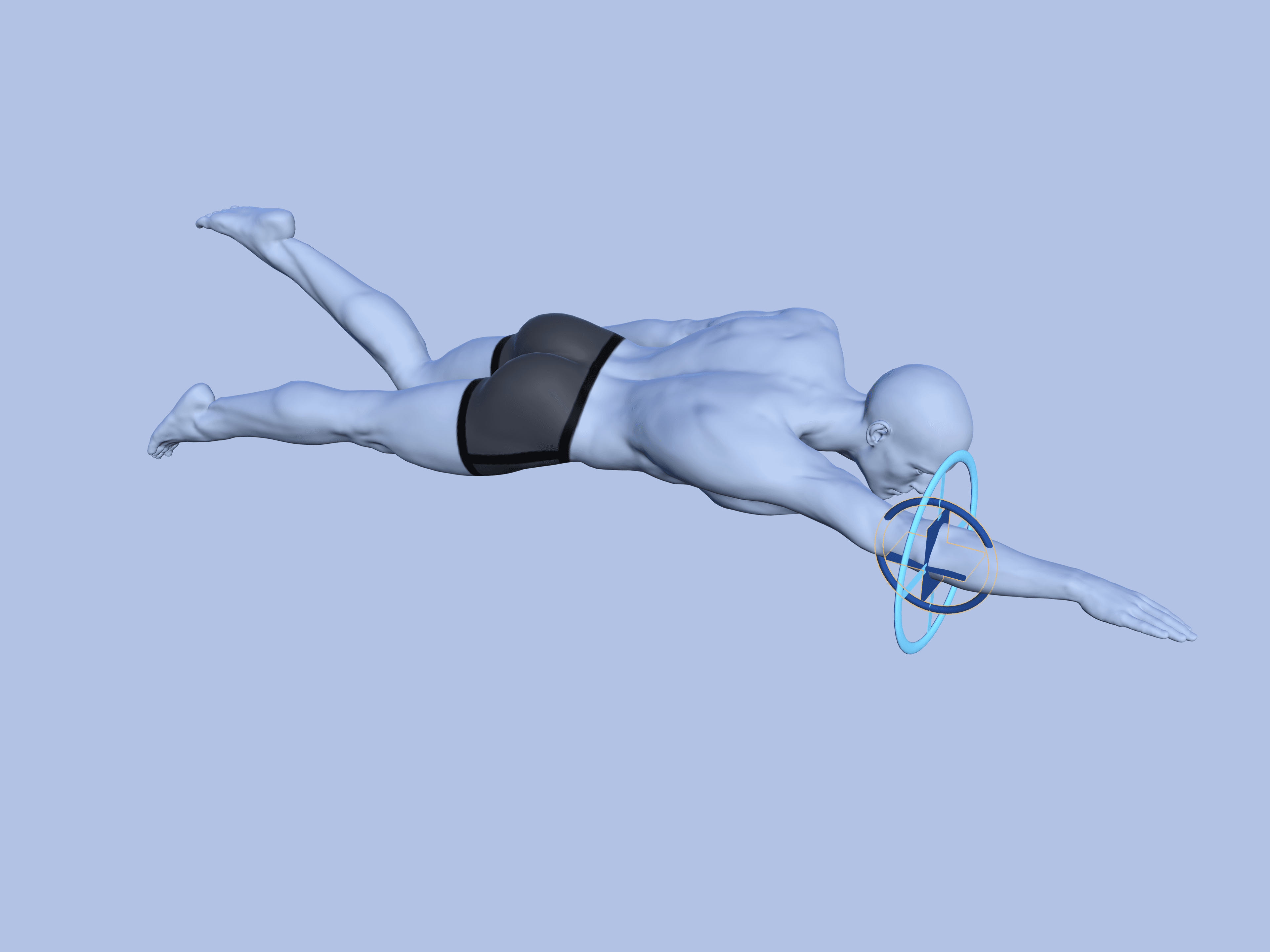Swimmer model — pull-across phase with sensor coordinate axes